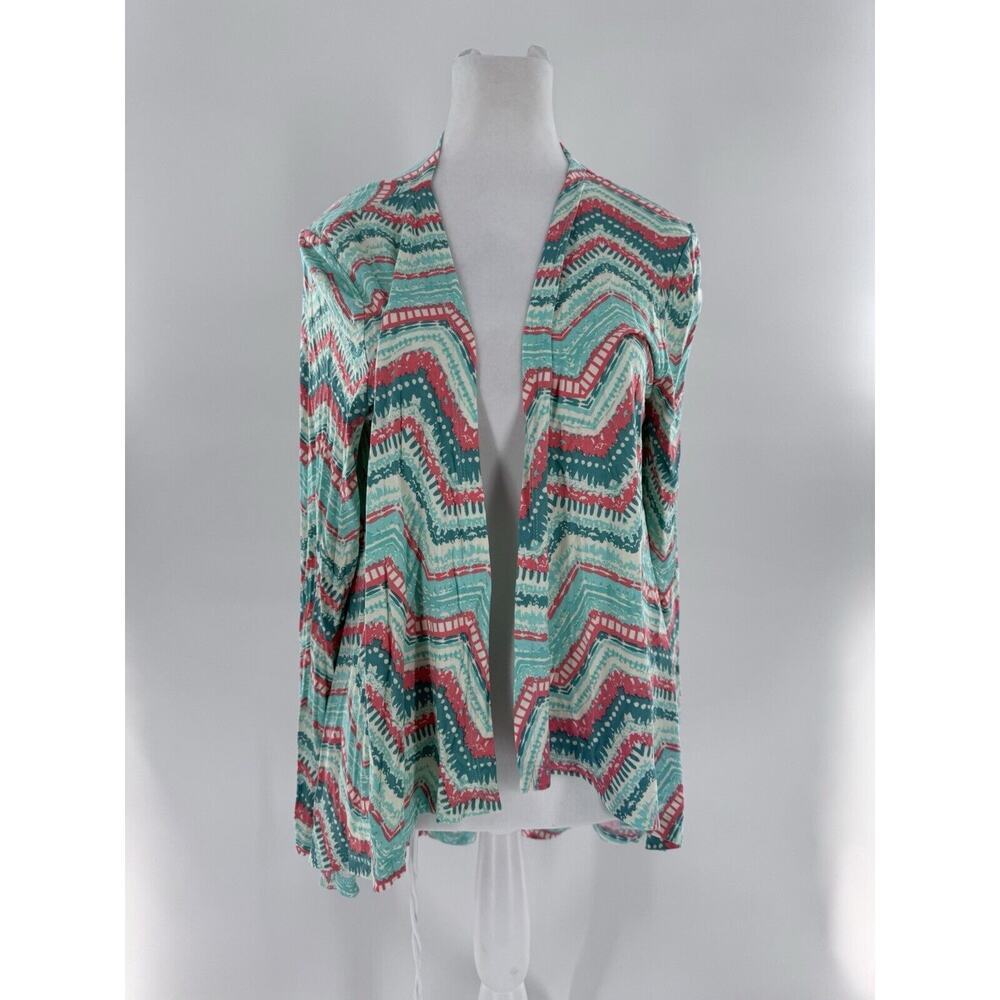 Shiela Rose Cardigan Sweater Sz L Chevron Colorful Artsy Fun Shawl Throw NWT